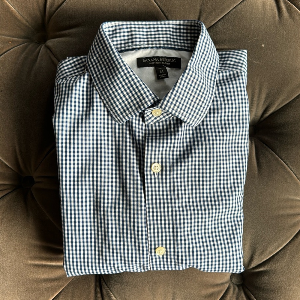 Banana Republic blue checkered dress shirt